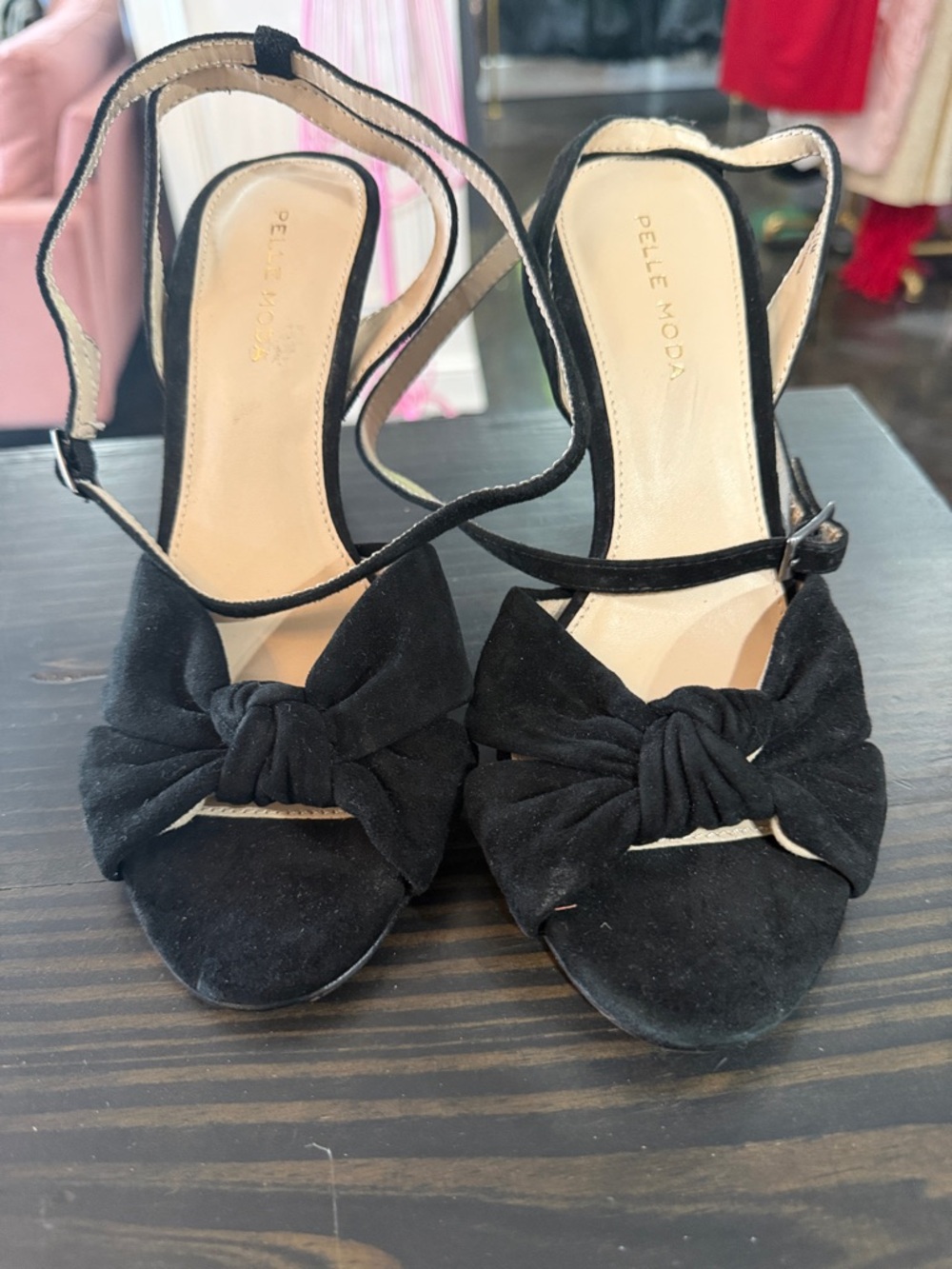 Pelle Moda Black Suede Knotted Slingback Heels